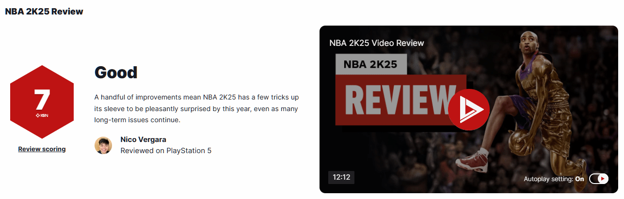 《NBA 2K25》全球发布获IGN 7分评价：微交易有问题但仍展现新意与乐趣